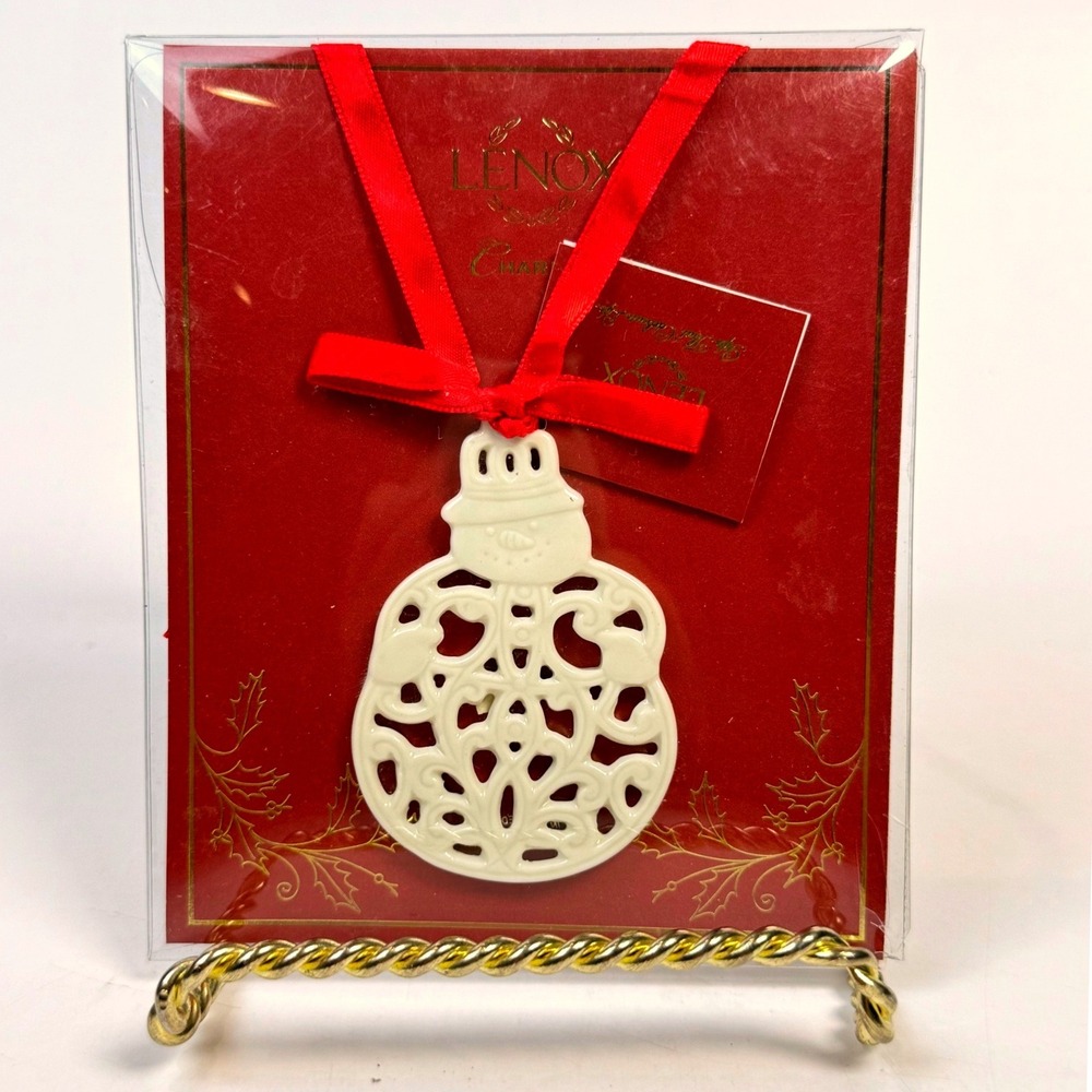 Lenox Pierced Snowman Ivory Fine China Charm Ornament 6339766 Red Ribbon New